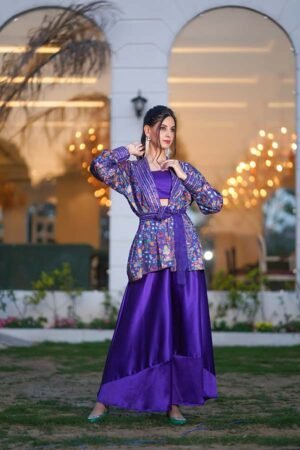 Purple Jacket Style Kurta Pant Outfit