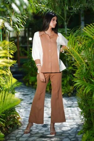 Beige & White Shirt Pant Outfit